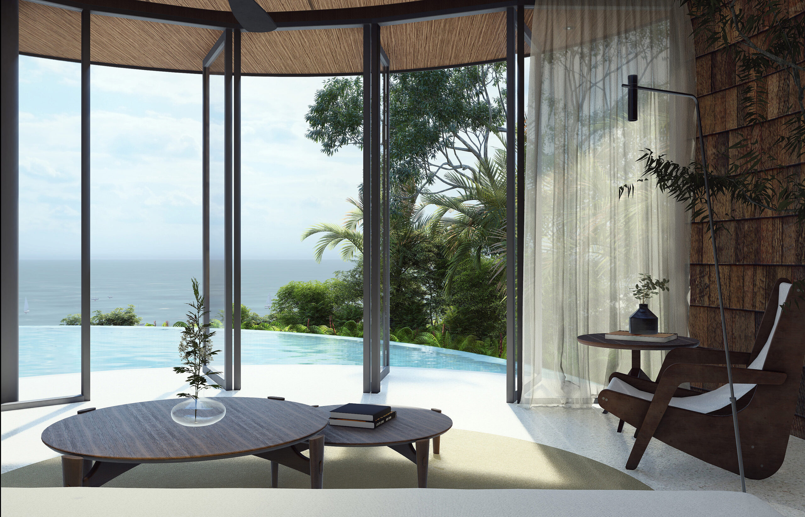 View of living room looking towards the ocean from villa 1