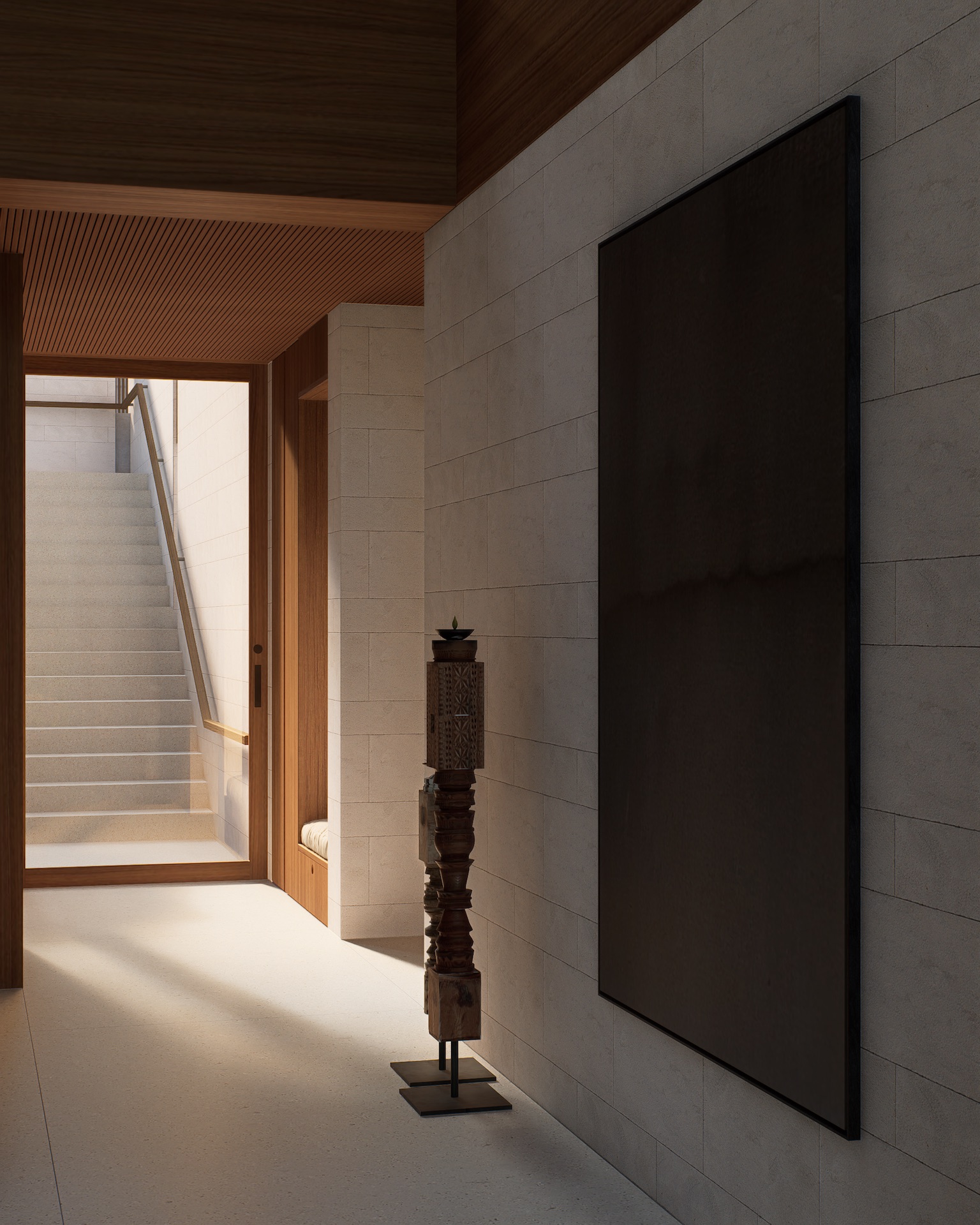 View of the lower floor entrance door from inside the house