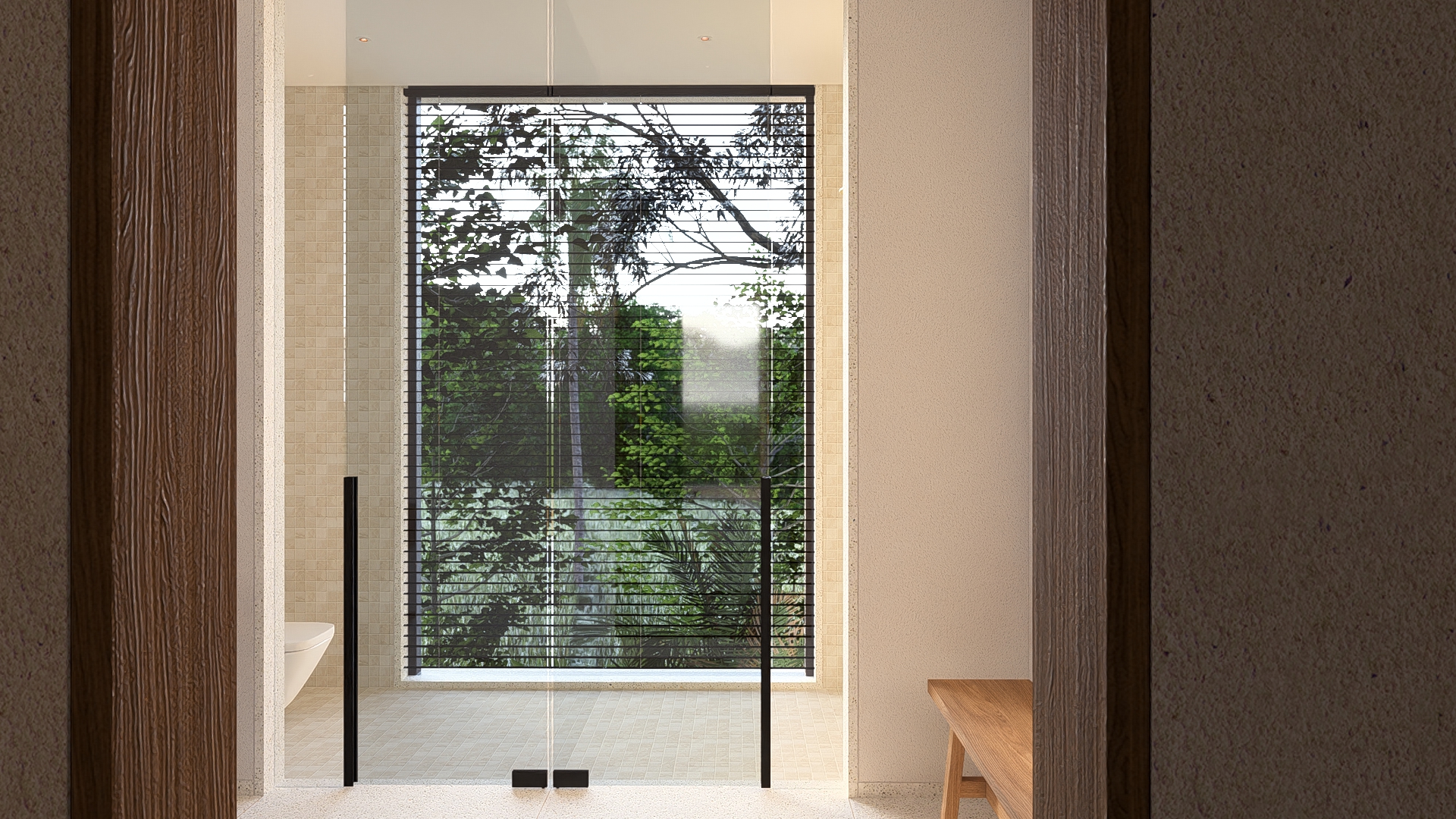 View of guest bathroom with large openings towards views