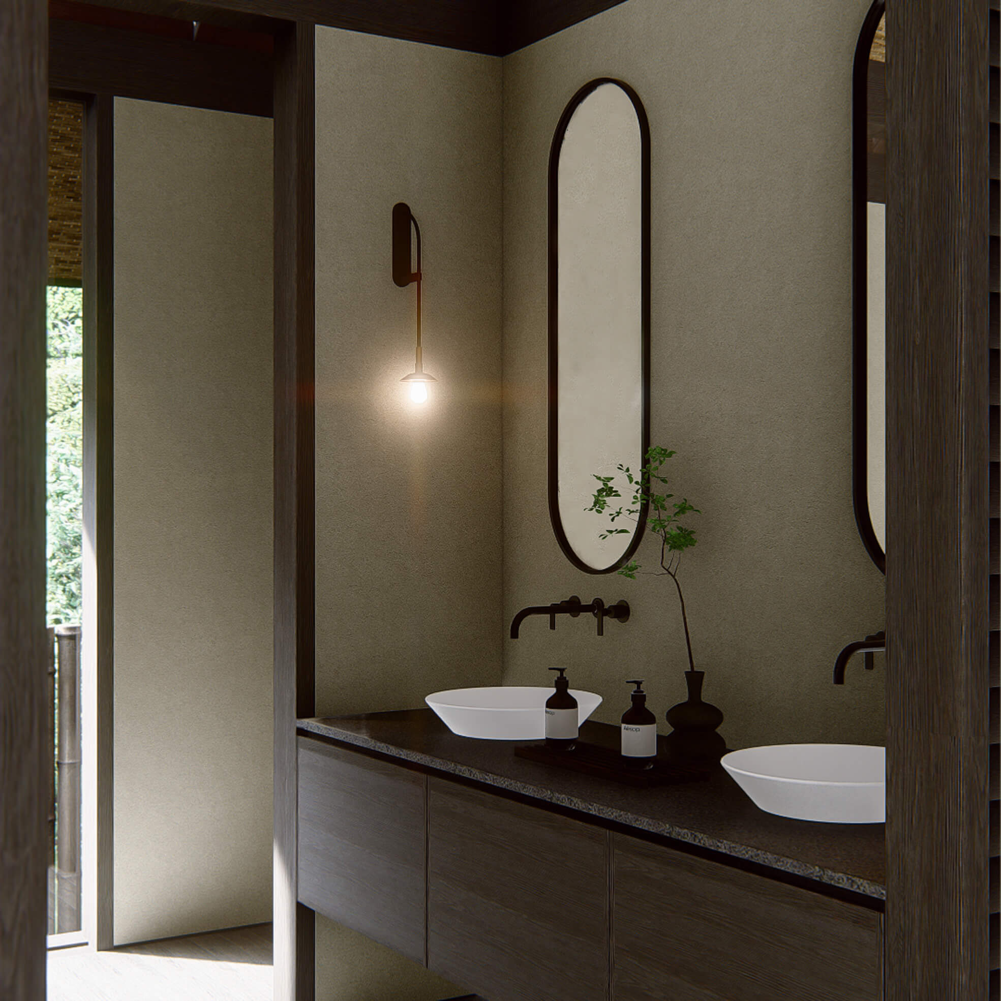 View of typical bathroom vanity counters at rumah lituhayu