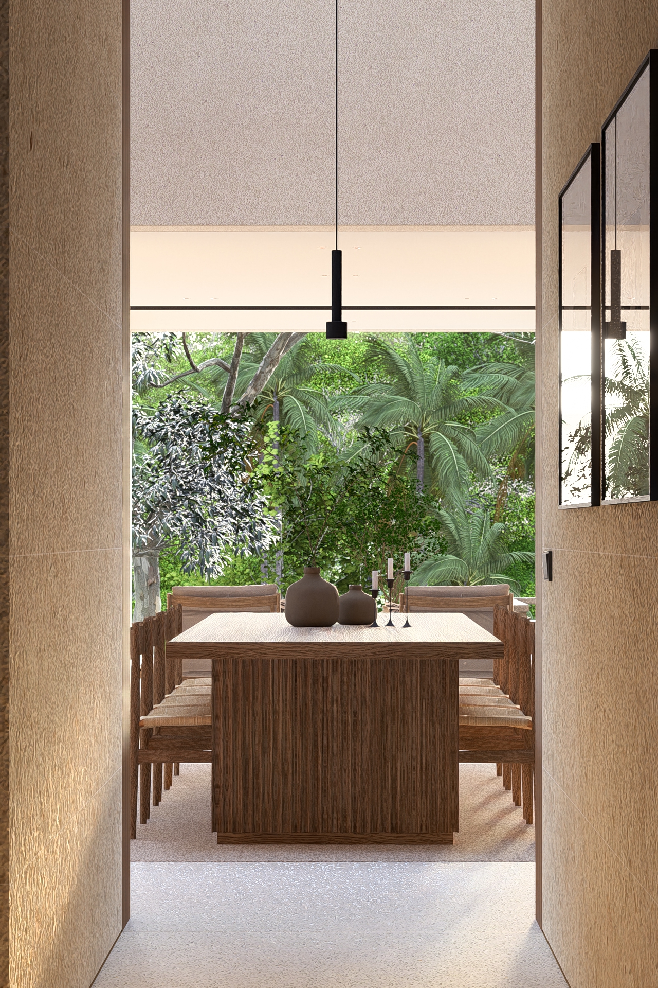 View of dining room of padang linjong residence seen from the entrance corridor