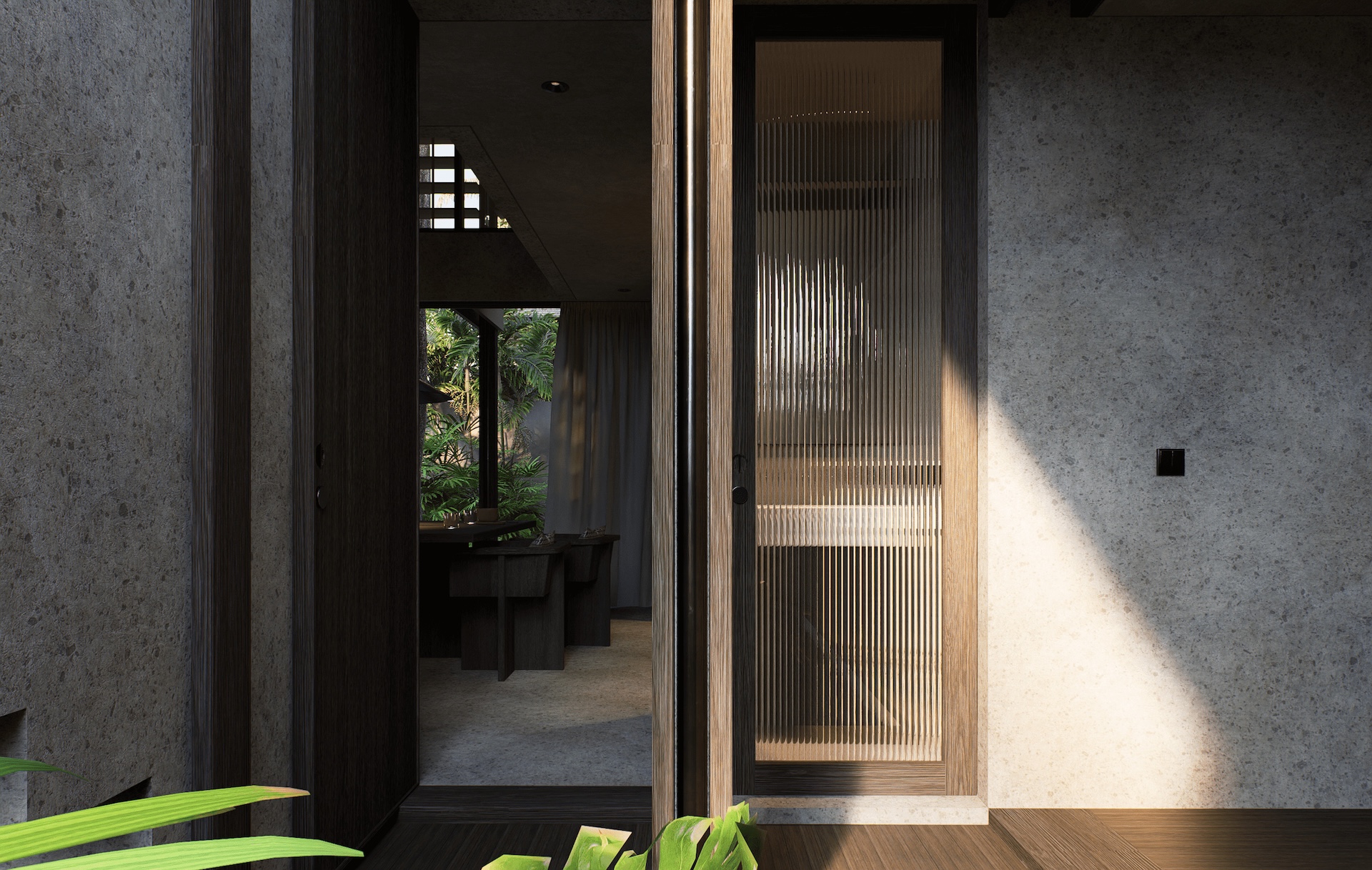 View of the side corridor leading to the home office and powder room