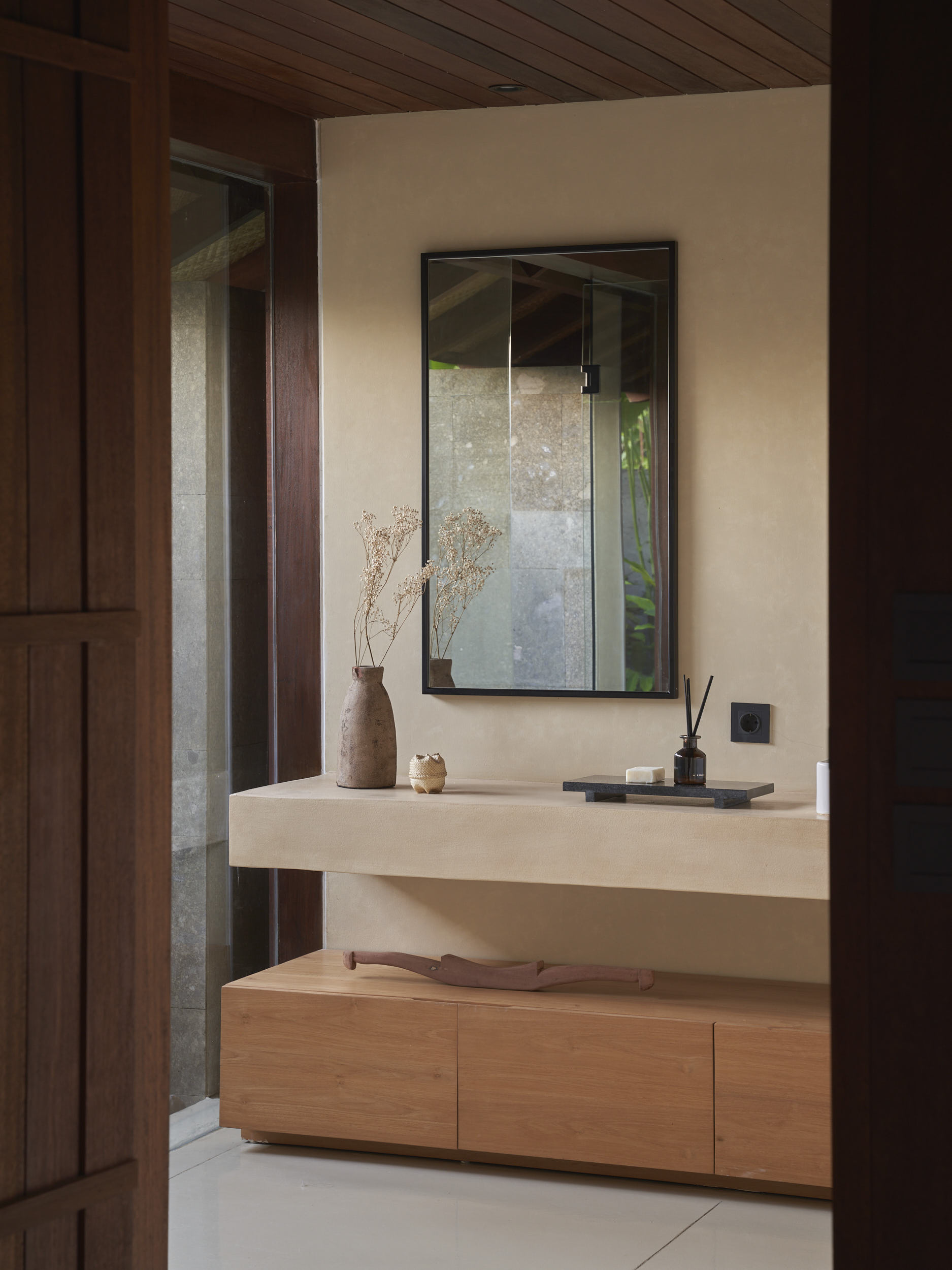 Bathroom view of rumah haruku with floating counter and low cabinetry