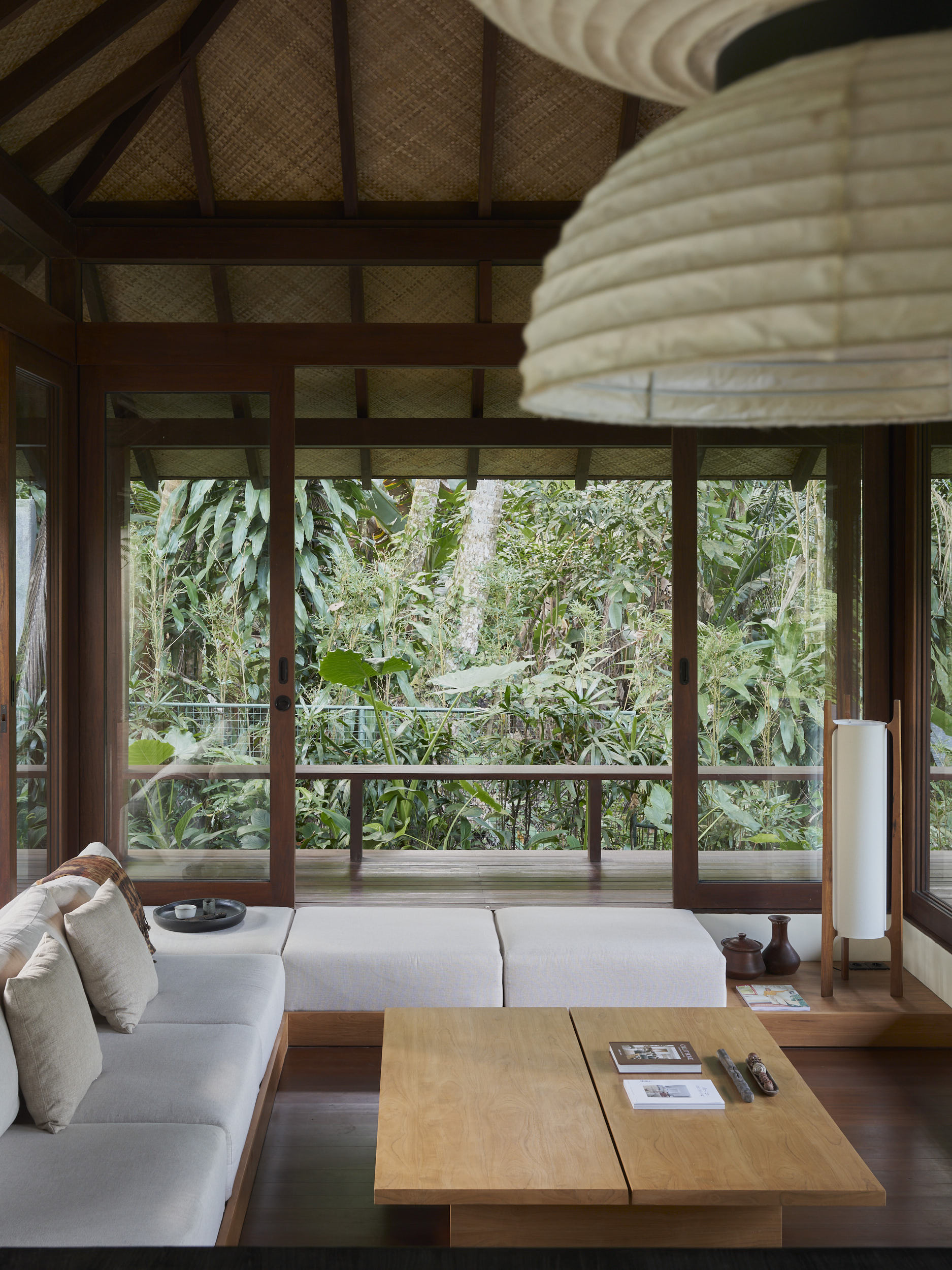 Portrait view of the living room surrounded by landscape