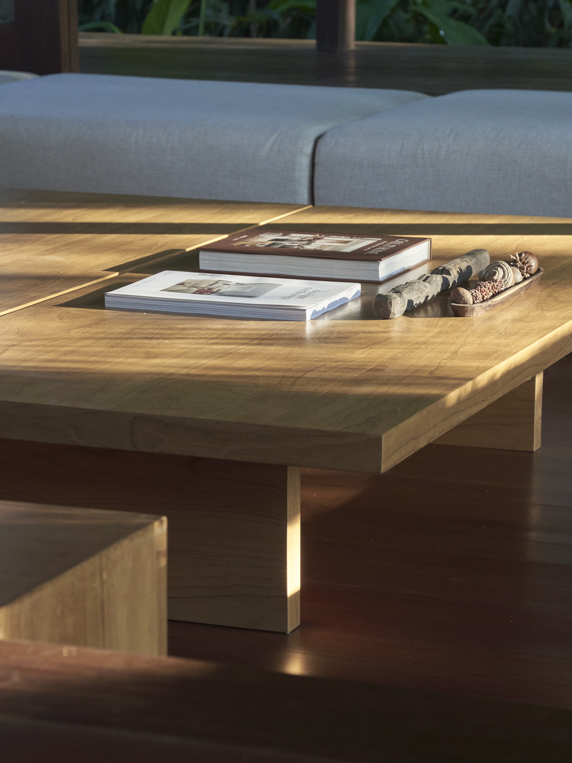 Detailed view of the living room coffee table and decorations