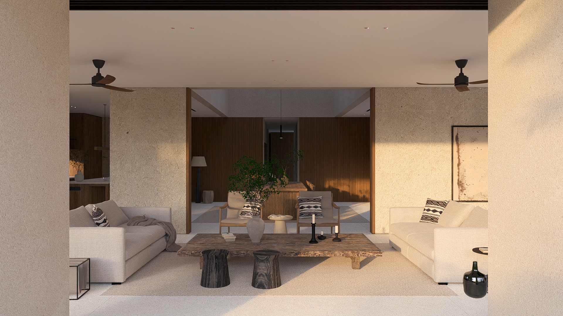 View of living room at padang linjong residence showing symmetrical aesthetics