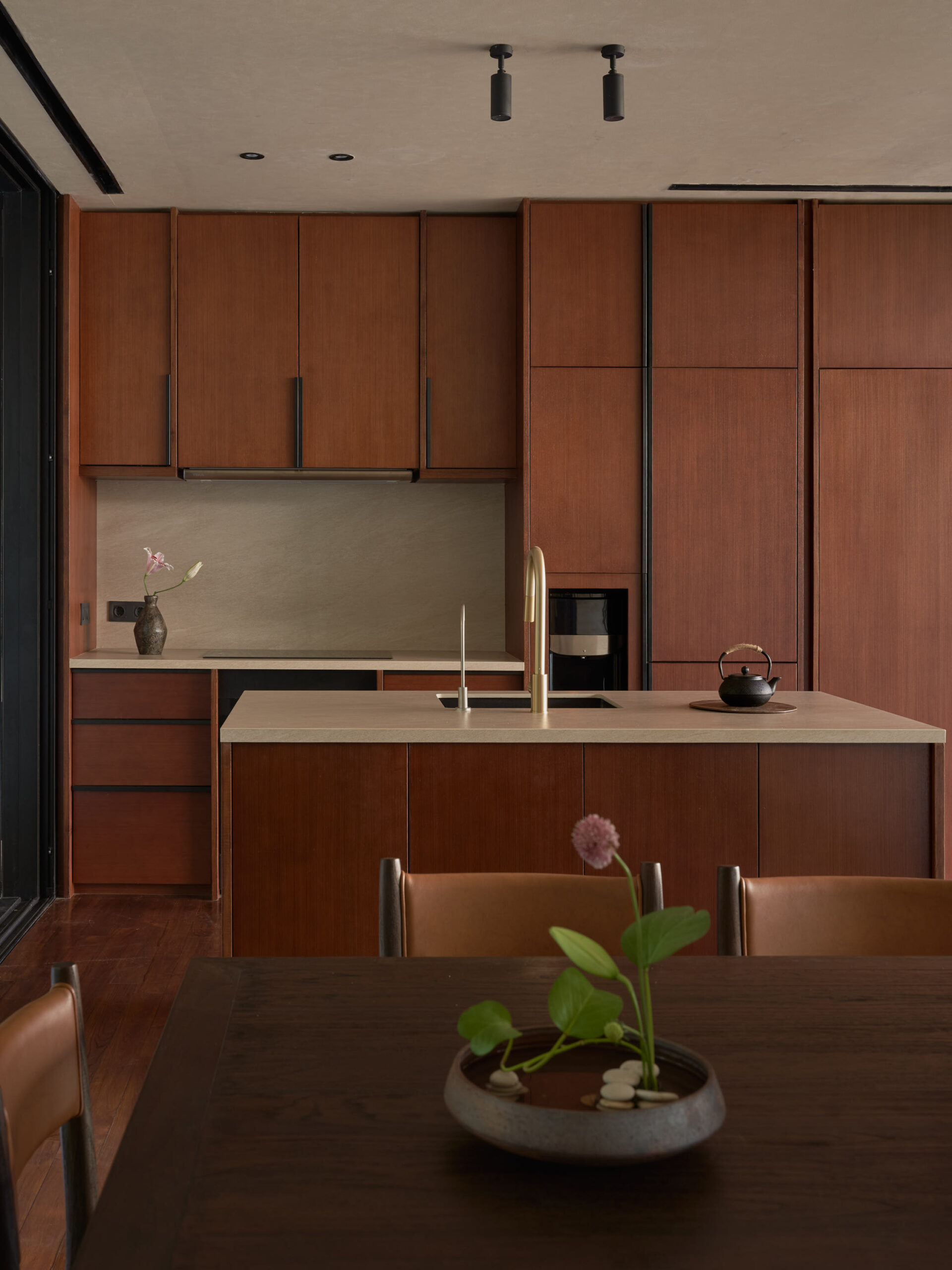 View of the kitchen at leaf berawa showing the island and kitchen counter in the back
