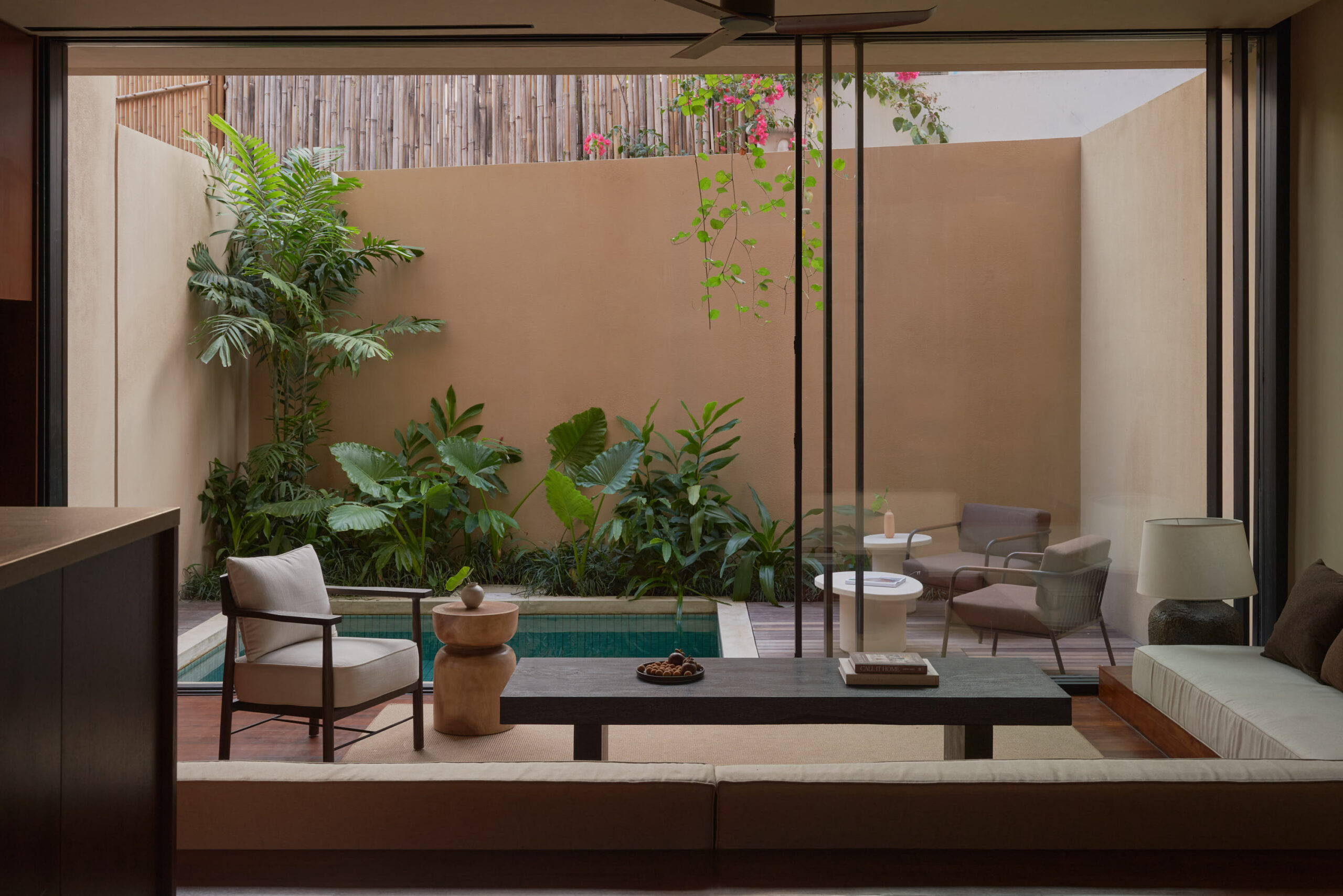 Living Room and back garden at Leaf Berawa