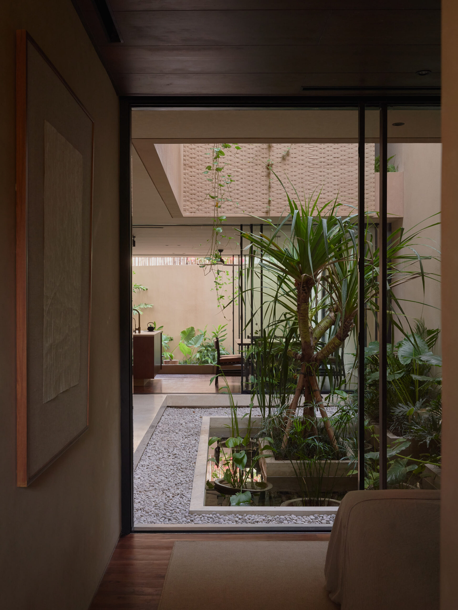 Ground floor bedroom looking towards the inner courtyard water garden