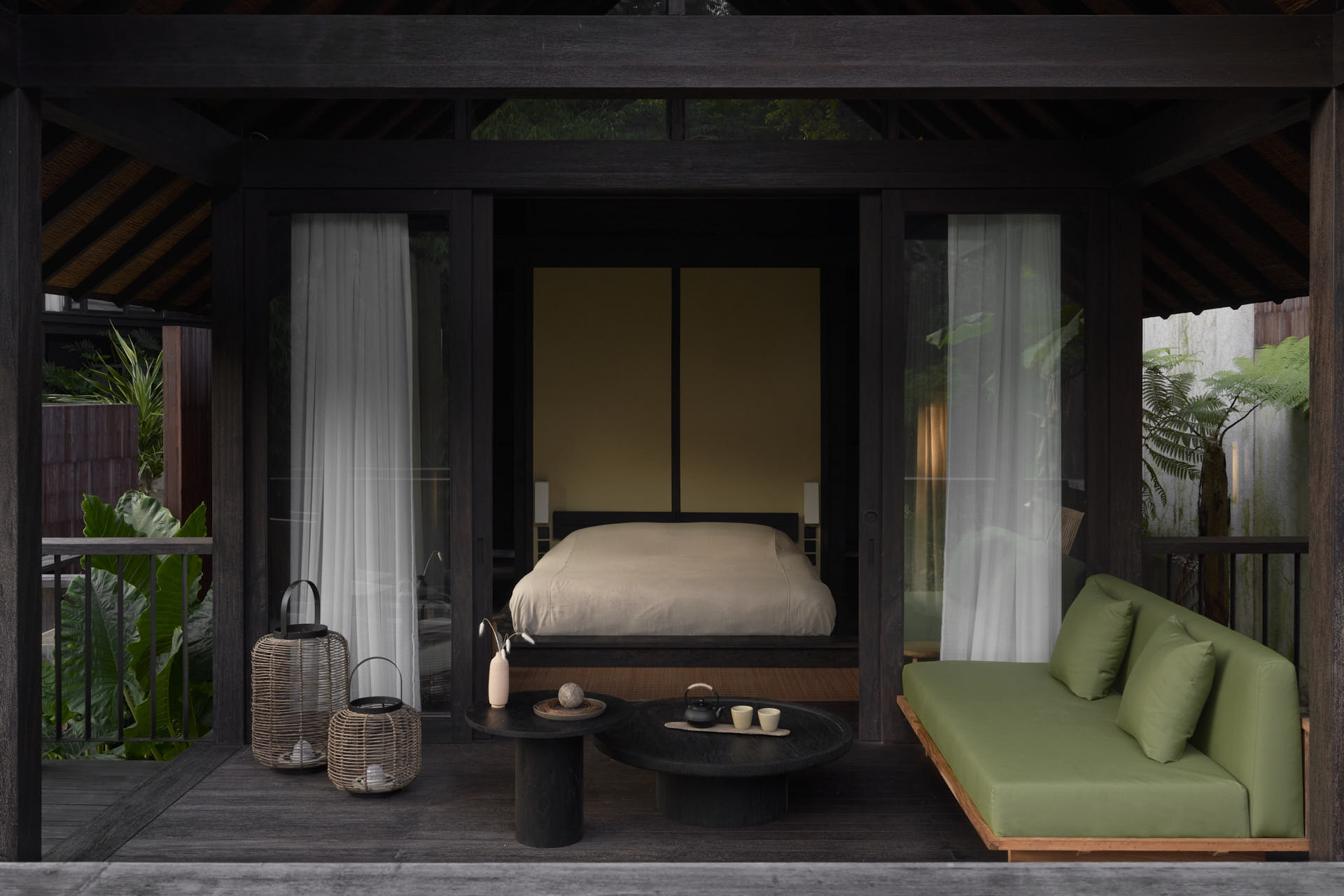 Bedroom pavilion from outside looking inwards overlooking the balcony