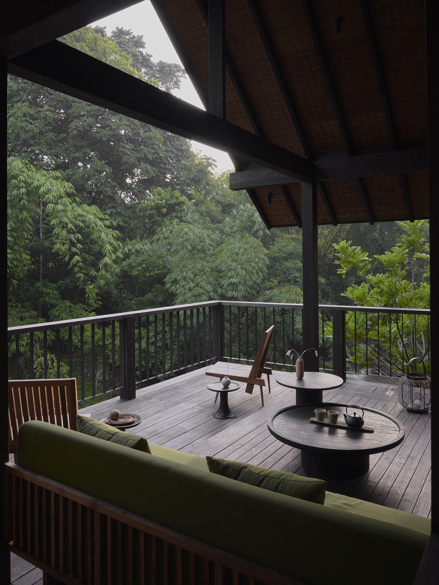 Balcony view looking towards the landscape and river below