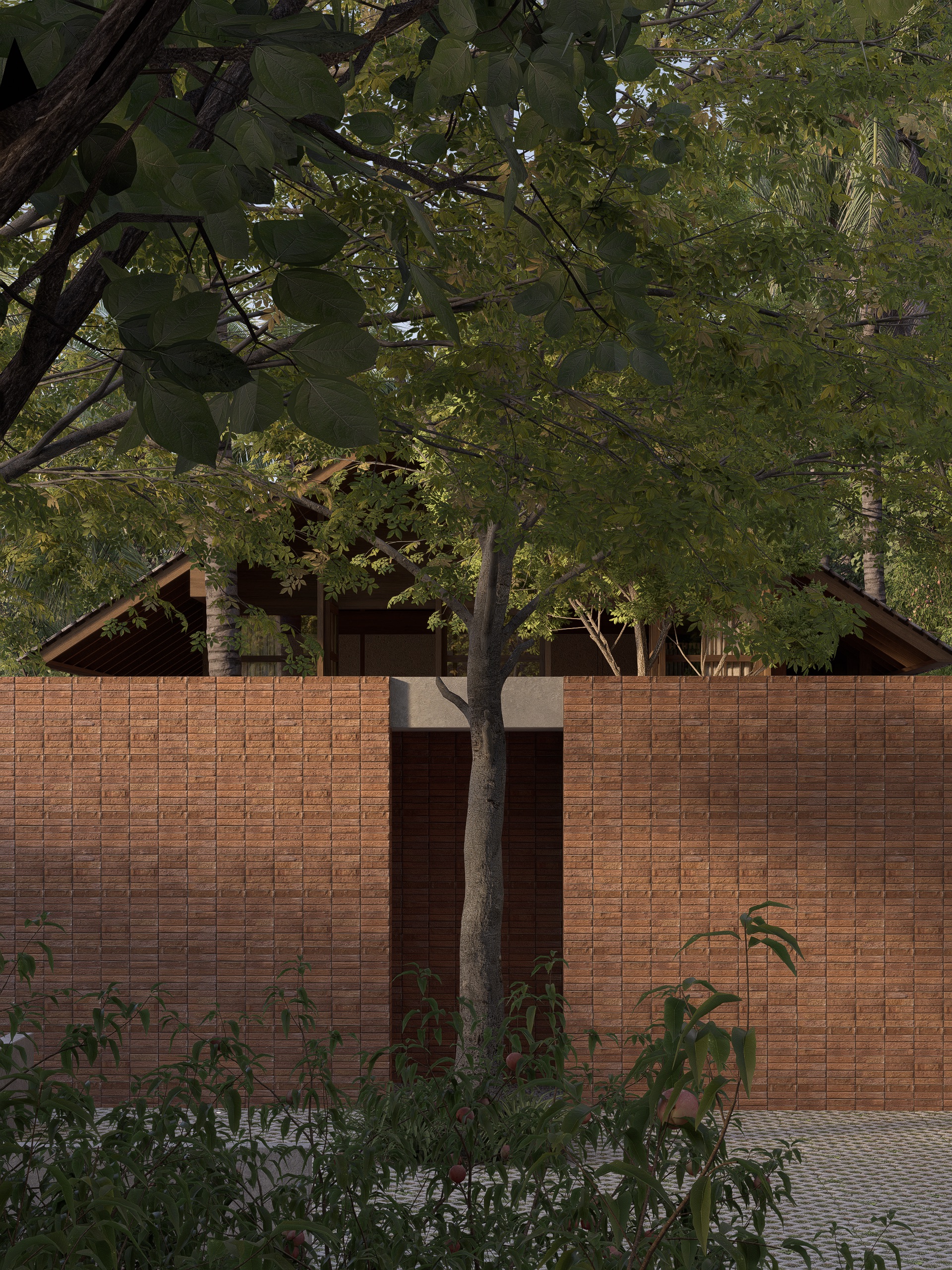 Wood and stone exterior with terracotta wall cladding, Rumah Molana