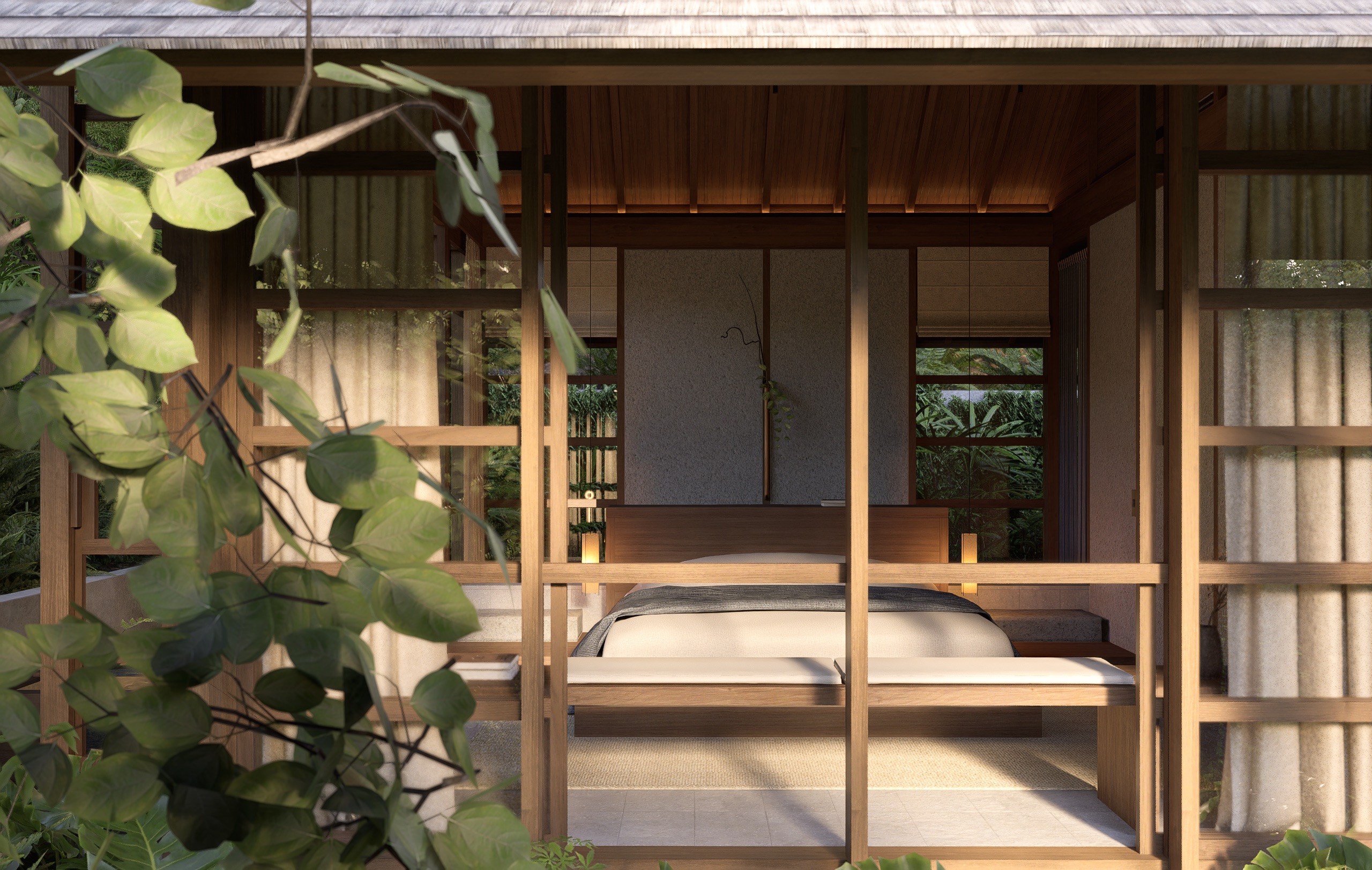 Private bedroom interior with natural materials, Rumah Molana