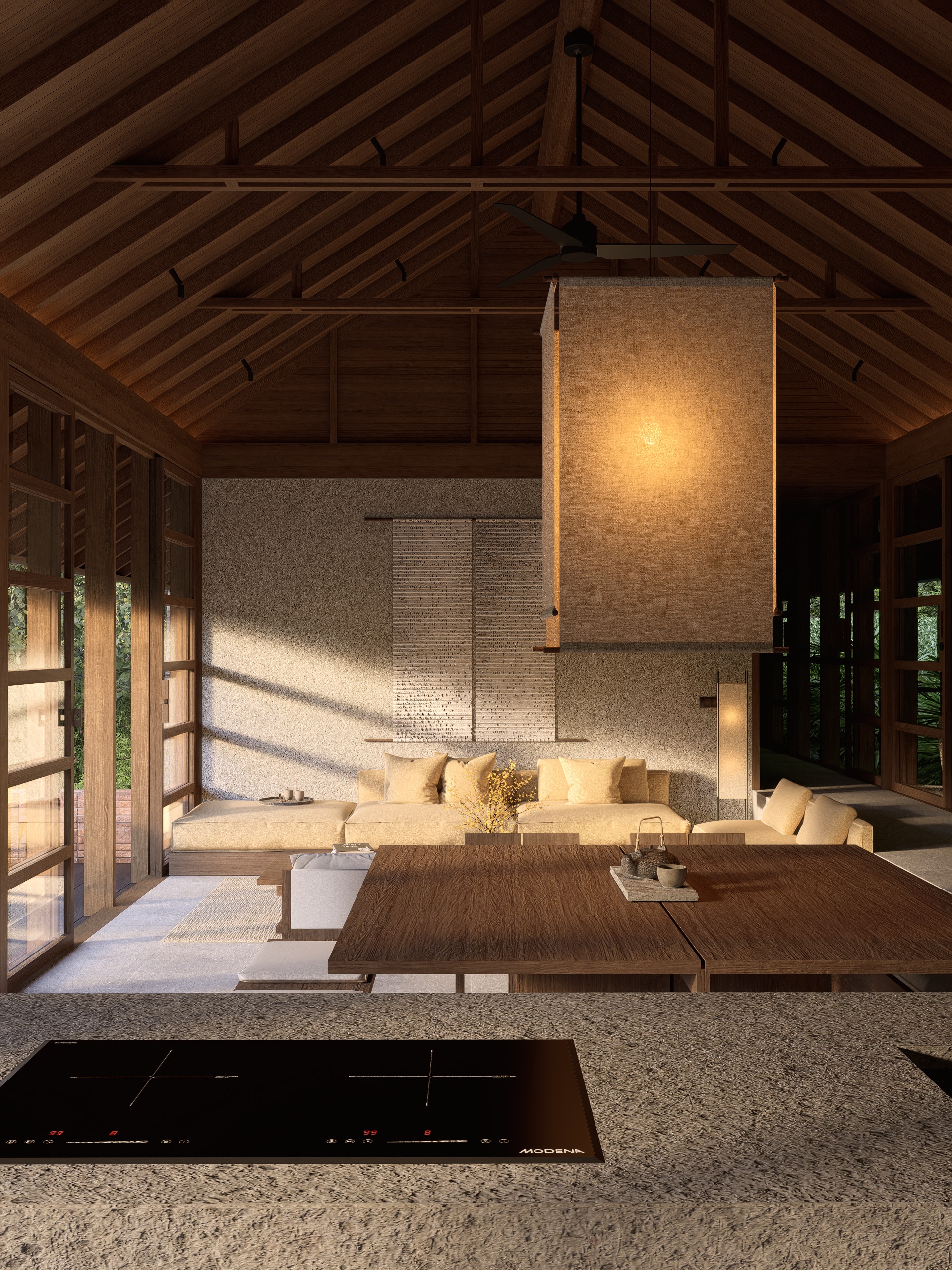 View to living room from kitchen area