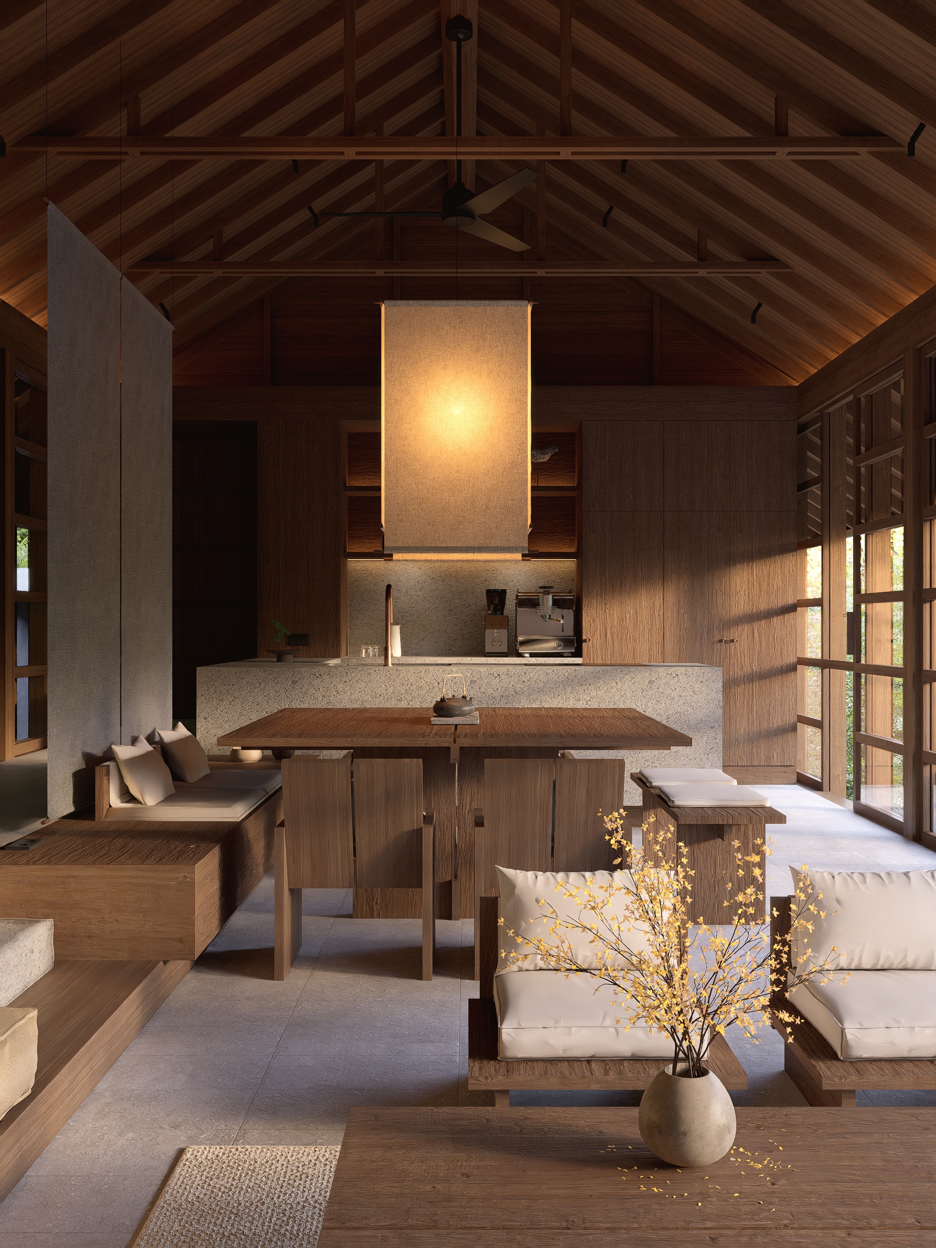 Open-plan living, dining and kitchen space, Rumah Molana interior