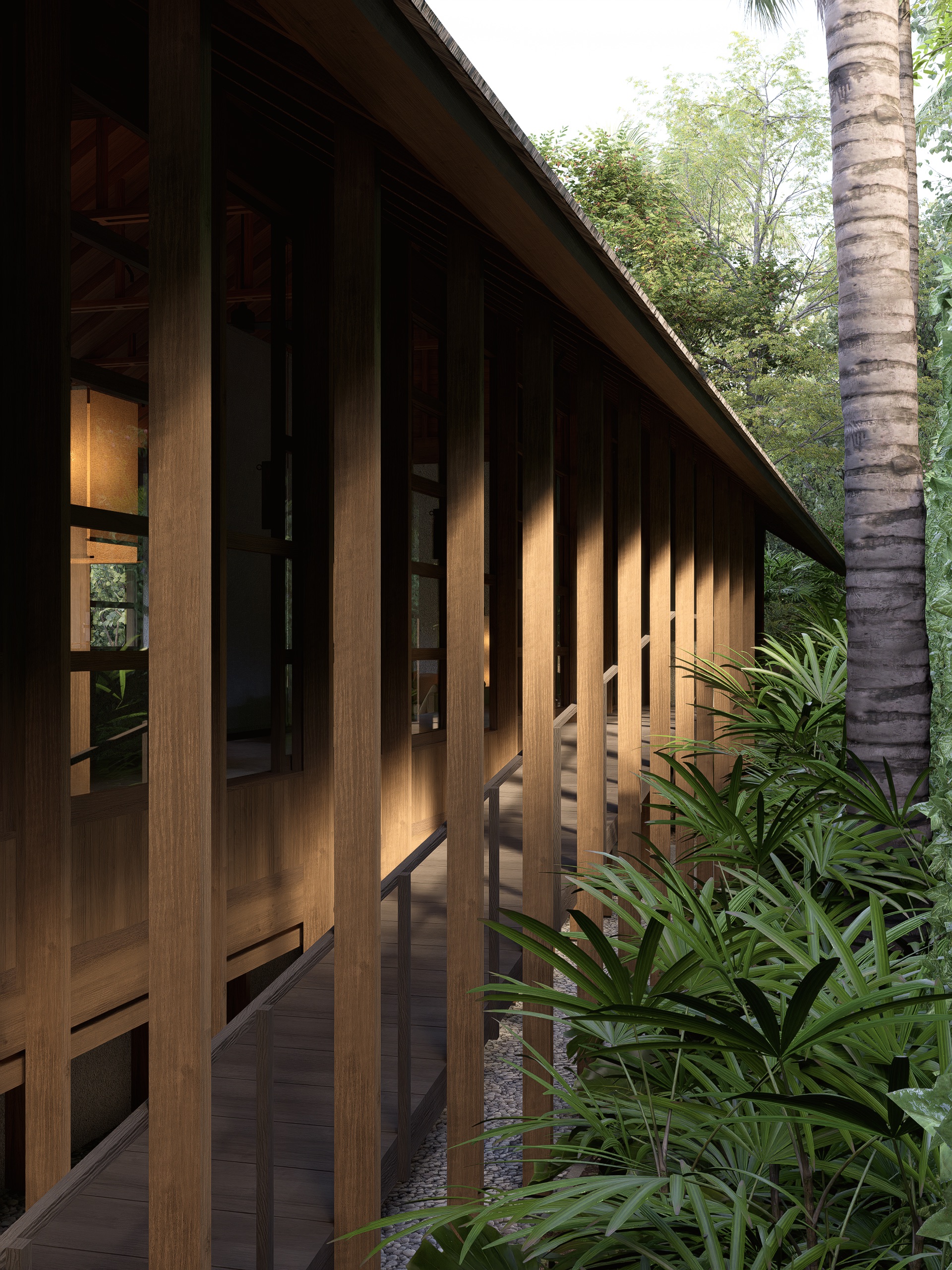 Wooden stilt pillars inspired by traditional Papuan kaki seribu architecture