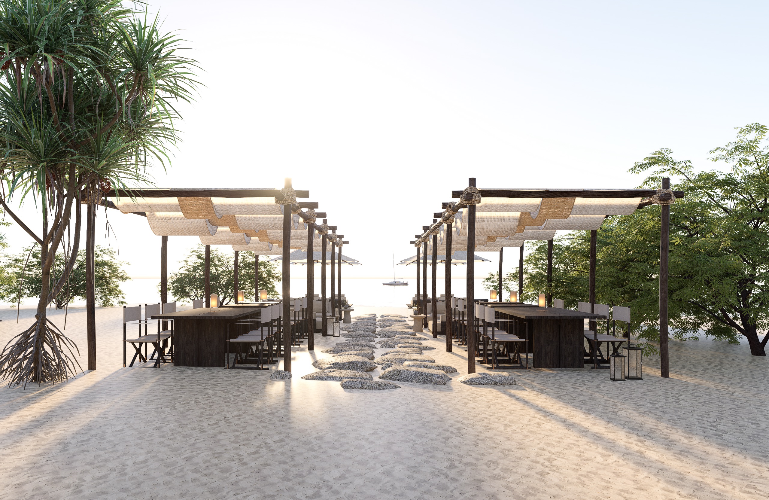 Beachfront restaurant seating with ocean views, Umah Meno
