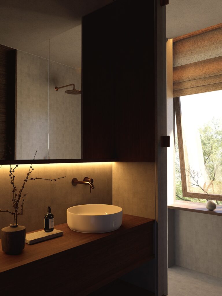 umah meno bathroom with free standing basin and wall spout